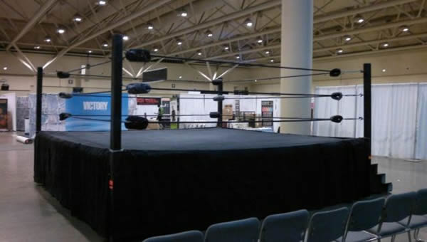 16' x 16' x 3' Ring with Black Ropes and Black Canopy